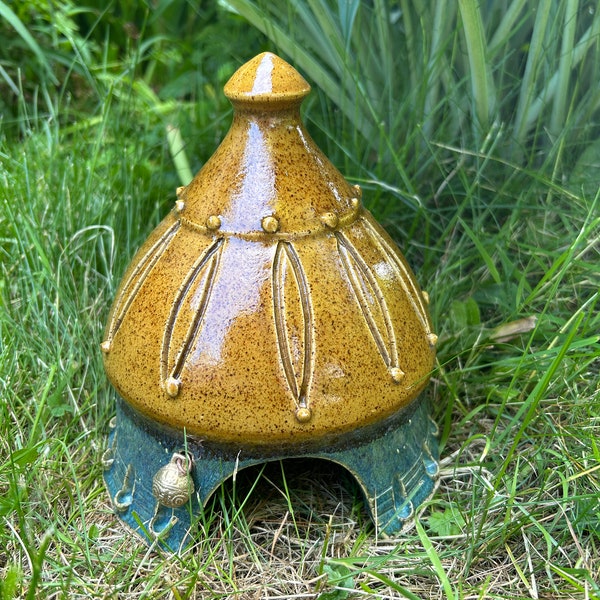 Toad House #13, a perfect get away for your garden friends. One of a kind outdoor accent piece
