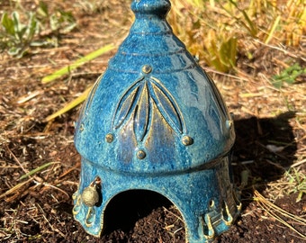 Toad House #50, a perfect get away for your garden friends. One of a kind outdoor accent piece