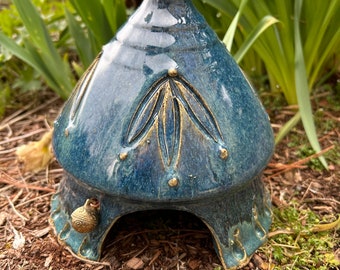 Toad House #8, a perfect get away for your garden friends. One of a kind outdoor accent piece