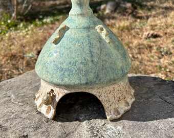 Toad House #4, a perfect get away for your garden friends. One of a kind outdoor accent piece