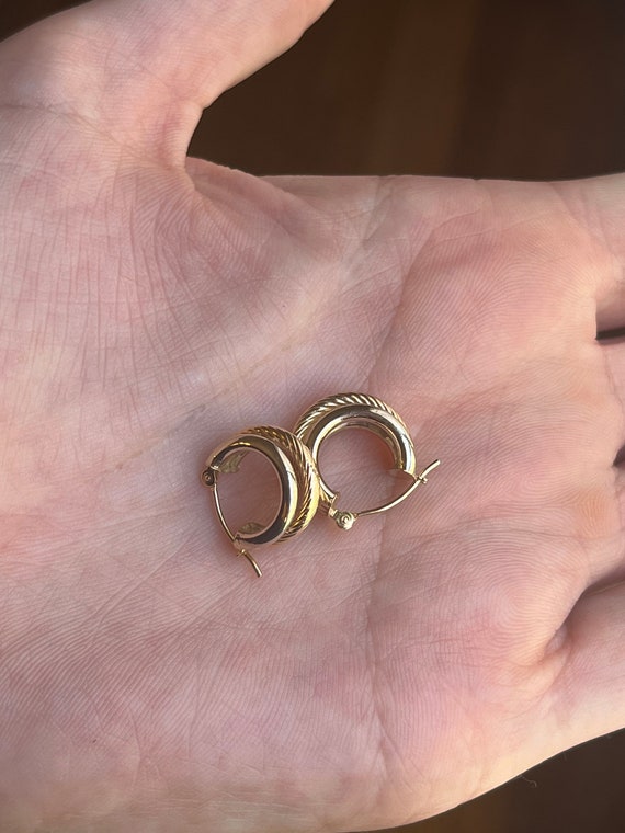 14k Two-Toned Gold Rope Huggies Earrings - image 2
