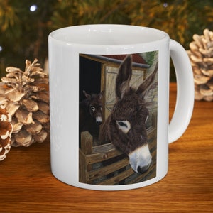 Donkey mug, Donkey, manger, Christmas, nativity, donkey gift, mug, mugs, coffee mugs, horse, stable, farm, farm animals,11oz Mug