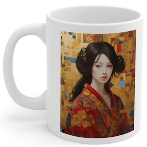 Mucha, Klimt Mug, Art deco Mug, Alphonse Mucha,Gustav Klimt, Geisha Girl, Oriental Girl, Art Nouveau inspired coffee mug,Tea cup,  11oz mug