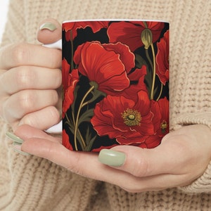 William Morris inspired gift, poppy gift, cottagecore, Coffee Mug, Vintage Botanical Tea Cup, Pastel Mug, Flower Garden Gift