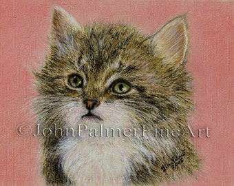 Kitten picture greeting card, kitten gift, Kute Kitten  -  Greeting card from my painting of a Kitten