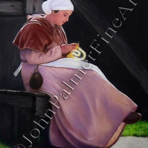 Mittelalterliche Frau Bild bei der Arbeit - Grußkarte von meinem Gemälde einer Mittelalterlichen Frau bei ihrer Arbeit