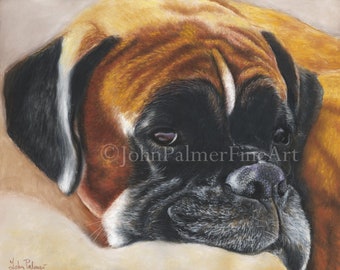 Boxer dog picture pet portrait -  print from my original pastel painting