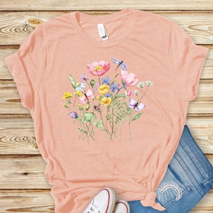 Blumen-Shirt, Geschenk für sie, Blumen-Shirt Ästhetik, Blumengrafik-T-Shirt, Blumenhemd, Blumen-T-Shirt, Wildblumen-Hemd Wildblumen-T-Shirt