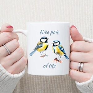 Nice pair of Tits funny bird mug, Birdwatchers gift mug, Birders gift, Bird lovers gift mug, Bird spotters mug, Twitchers gift 11 oz mug US