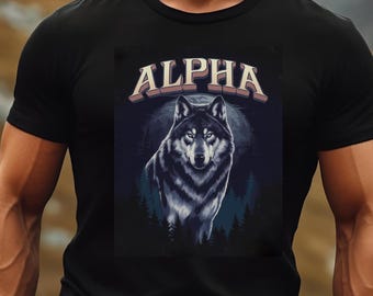 Wolf TShirt Alpha Wolf Shirt, Wolf TShirt Wolf Moon Graphic Shirt, Wolf Lovers Retro Tee, Full Moon Shirt Nostalgia Unisex Cute Wolf Gift