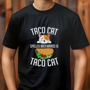 Camiseta Tacocat. La frase Tacocat se escribe al revés y es Tacocat. Regalo divertido para amantes de los gatos. Camiseta Tacocat. Camiseta de gato. Camiseta para amantes de los gatos (más colores).