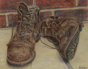 Old Boots Picture,Old Boots Painting, Shoes Painting Van Gogh old shoes print from my original pastel painting, Retired From Service