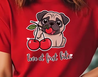 Cute Pug Shirt, Pug Dog T-Shirt Pug Cherry Coquette T Shirt, Cherrycore, Pug Valentines Shirt Gift, Pug Lover Shirt Gift, Women's Pug Tee