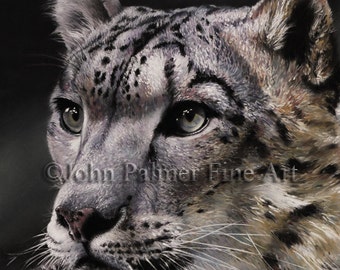 Immagine di leopardo delle nevi, regalo di leopardo delle nevi Un 'Leopardo delle nevi al chiaro di luna' Dipinto di leopardo delle nevi, stampa di leopardo delle nevi,