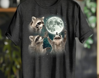 Three Raccoons Moon Shirt Vintage Retro Tshirt Graphic T-shirts, Raccoon Lovers, Funny Raccoon Tee, Raccoon Tee Shirt Gift, Raccoon Gifts