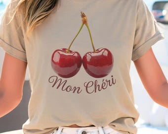 Cherry Coquette Shirt, Mon Cheri Cherry Shirt,  Y2K Red Cherries Graphic T-Shirt, Trendy Cherry TShirt for women, Cherry Bomb  90s 2000s Tee