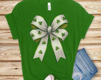 Coquette St Patrick's Day Bow Shirt, St Patrick's Day Shirt, Lucky Shamrock Shirt, St Patricks Gift, St Patty's Shirt, Irish Bow Shirts Gift