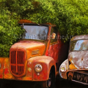 Vintage cars Picture, vintage car prints, vintage car pictures,old autos, Derelict Friends  -  print from my original pastel painting.