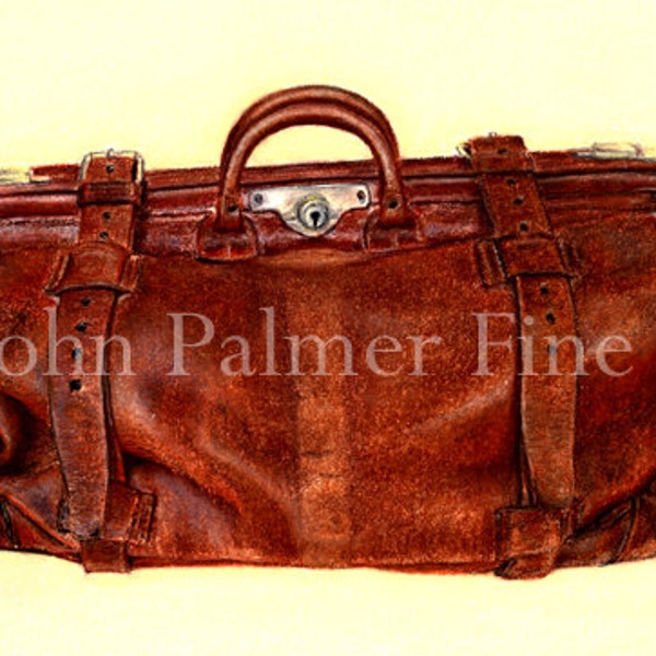 Doctor's bag picture Greeting card, doctors gift, from my painting of an old Gladstone bag