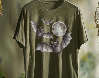 Shirt met drie vleermuizen T-shirt vleermuizen en maan Vintage jaren 90 stijl vleermuis T-shirt retro gotisch shirt Unisex volwassene jaren 2000 grafisch shirt grunge **MEER KLEUREN**