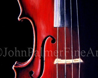 Dipinto su violoncello, immagine su violoncello, regalo su violoncello, stati d'animo su violoncello: stampa dal mio dipinto originale a pastello.
