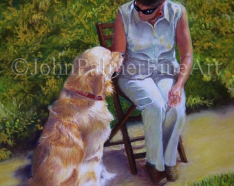 Golden Retriever Picture, Always by my side Golden retriever pet portrait -  print from my original pastel painting
