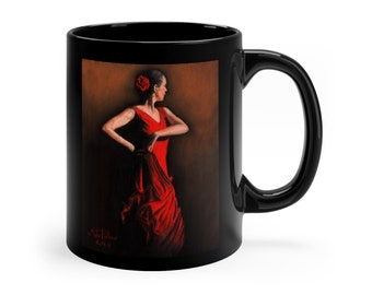Tazza Flamenco, ballerina di flamenco, ballerina spagnola, Spagna, danza, passione, regalo, tazza, tazze, tazza nera da 11 once