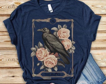 [RADINEO]★ 韓国人気★Raven T-Shirt Vintage Raven Shirt, Tarot Card T-shirt, Goblincore Shirt