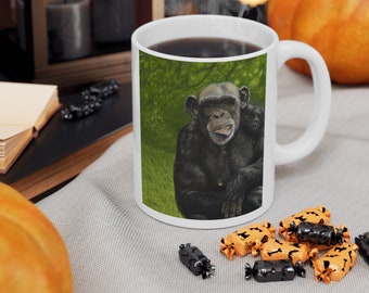 Chimp mug, monkey mug, Chimp, chimpanzee, monkey, ape, jungle, gift, mug, mugs, coffee mugs, wildlife, pets,11oz Mug