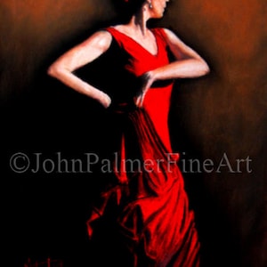 Biglietto d'auguri con immagine di ballerina di flamenco, immagine di ballerina di flamenco, dipinto di flamenco, fuoco di flamenco - dal mio dipinto di una ballerina di flamenco