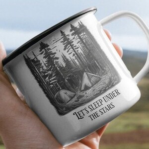 Camping mug, forest, wildlife camping mug, mountains, snow,