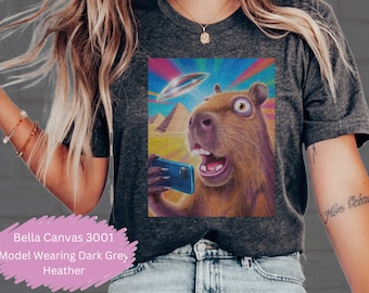 Capybara Tier Selfie Ufo Vintage 90er Jahre T-Shirt Unisex Retro Lustig Capybara tee Ufo Meme Shirt Alien Gag Erwachsene Shirts Y2k MEHR FARBEN