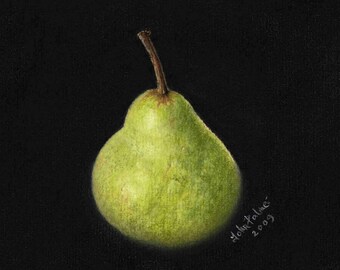 Packham pear fruit picture - print from my original pastel painting.