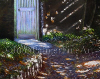 Garden Gate Picture, cottagecore, garden picture, Entrance to secret garden - print from my original pastel painting.