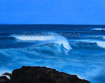 Seascape picture, Sea painting, Waves picture - Atlantic Rollers - Seascape  - print from my original pastel painting.