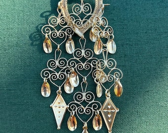 Vintage Gold Over Silver Sølje Brooch • Heart Crown, Norwegian Filigree