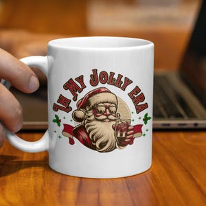 Lustige Weihnachtsmann-Kaffeetasse, In meiner lustigen Ära, Weihnachtsfeiertags-Becher, Geschenk für Weihnachten, hässliche Weihnachtsstrickjacke, schmutzige Stimmungs-Weihnachten