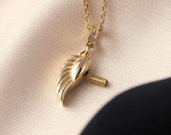 14K Solid Gold Wing Urn Necklace, Personalized Cremation Pendant, Ash Holder Pendant Pet or Human Ashes Jewelry,Custom Memorial Keepsake