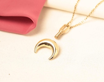 Halsband med halvmåne i 14 karat guld, personligt askhållare-hänge