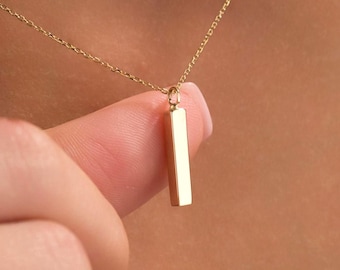 14K Solid Gold Bar Cremation Necklace, Memorial Ash Holder Pendant, Gold Ash Necklace, Custom Ash Jewelry, Dad Mom Son Ashes Necklace