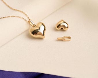 14K Solid Gold Heart Urn Necklace, Cremation Ash Holder Pendant, Puffy Heart Pendant For Pet Ashes, Custom Keepsake Jewelry,Memorial Jewelry