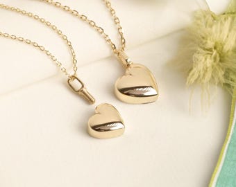 Collana per cremazione a forma di cuore in oro massiccio 14K, ricordo di ceneri commemorative, gioielli per la perdita di animali domestici