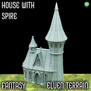 Elvish House with Spire: Fantasy Tabletop Wargaming Terrain