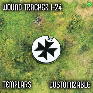 Wound Tracker for Tabletop Games – 1-24 Wounds with Customizable Colors, Templars Style Gaming Accessory