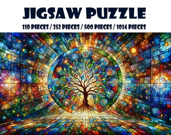 Colorful Tree of Life Spirit - Colorful Stained Glass Dificult 1000 Piece Puzzle (110, 252, 520, 1014-piece)