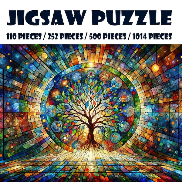 Colorful Tree of Life Spirit - Colorful Stained Glass Dificult 1000 Piece Puzzle (110, 252, 520, 1014-piece)