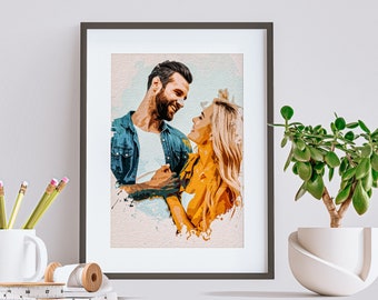 Personalized Portrait Paintings Water Paint Portrait Anniversary Gifts For Girlfriend Gift For Boyfriend Watercolor Canvas Print Wall Art