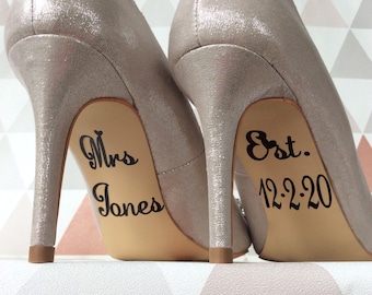 Mrs Date Bride Wedding Day Shoe Personalised Decal Vinyl Sticker Bridesmaid Something Blue Gift Decoration Bespoke