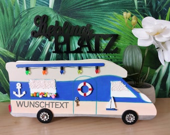 Geschenkidee für Camper 3D Wohnmobil Deko Spardose Aufbewahrungsbox mit Personalisierung, vielseitig verwendbar Handarbeit Holz 3D Unikat