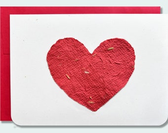 Plantable handmade seed paper notecard – Heart – Red